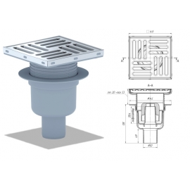 Трап D-50 вертикальный, регулир., гидрозатвор решетка нерж.150*150 АНИ Пласт (ТА5712)