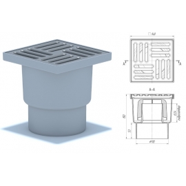 Трап D-110 вертикальный, регулир., гидрозатвор решетка нерж.150х150 АНИ Пласт (TA1212)