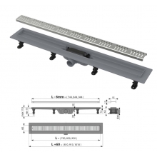 Трап линейный AlcaPlast, APZ10-750M с порогами (полипропилен) д/решетки, комбинир.затвор, мат.хром