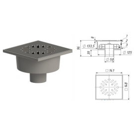 Трап D-50 Татполимер вертик., нерегулир., мех. затвор решетка нерж. 150х150 (ТП 102.50-150 VSMs)
