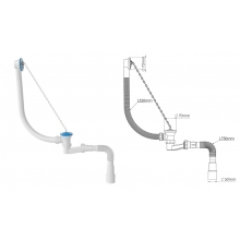 Сифон для ванны U-обр. с выпуском 70мм пласт цепочка гофр труба 40*40/50 (арт1520) AQUANOVA (Е155)