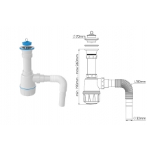 Сифон бутылочный 1 1/2*40 большая колба, пробка (70) (арт.1060) AQUANOVA (A0115)