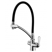 Смеситель д/кухни Lemark "Комфорт" карт.35мм, с гиб.изливом, подкл. к фильтру, черный/хром, LM3070С