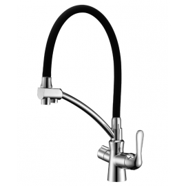 Смеситель д/кухни Lemark "Комфорт" карт.35мм, с гиб.изливом, подкл. к фильтру, черный/хром, LM3070С