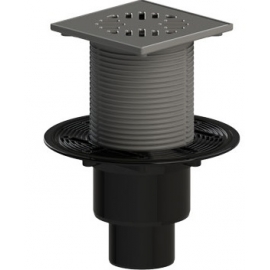 Трап D-110/75/50 Татполимер вертик., регулир., гидрозатвор, сухой, мех. реш. нерж. 150х150 (ТП-310)