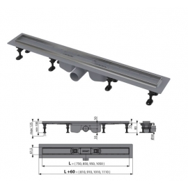 Водоотводящий желоб Alcaplast APZ22-750 с порогами из нерж.стали д/перфорир. решетки