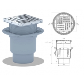 Трап D-110 вертикальный, регулир., гидрозатвор решетка нерж.150*150 АНИ Пласт (TA1712)