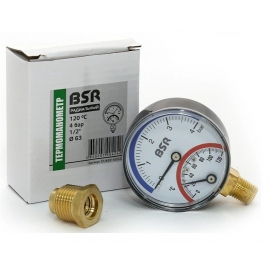Термоманометр BSR t=120С 4 бар, 1/2"  ду 63 радиальный  ZOTA