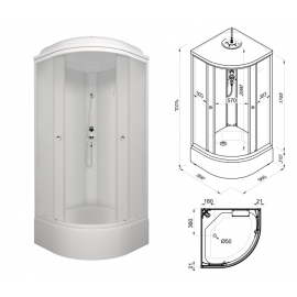 Душевая кабина Вельвет 90*90 В, 1/4 круга, сред.подд.Белый, ДН4 (7 мест+сифон D50)