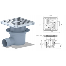 Трап D-50 горизонтальный, регулир., гидрозатвор решетка нерж. 150*150 АНИ Пласт (ТА 5612)