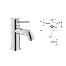 Смеситель д/раковины GROHE, BauClassic, 23162000 (хром, L-10,7 H-6,4)