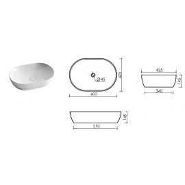 Умывальник CeramicaNova, Element CN5009, 600х415х135, накладная, овальная