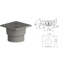 Трап D-50 вертикальный,решетка нерж.150*150 с двойным затвором (ТП 102.50-150VS (Hs+Ms))