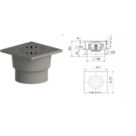 Трап D-50 вертикальный,решетка нерж.150*150 с двойным затвором (ТП 102.50-150VS (Hs+Ms))
