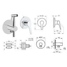 Смеситель д/гигиенического душа VITRA A49271EXP, встраиваемый, на 2 отверстия, Хром