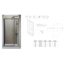 Дверь душевая Veconi  VN26B, 900х1950, черн.проф., стекло прозрач.5/6мм, распашная, VN26B-90-01С-8