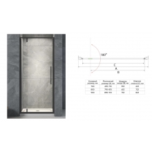 Дверь душевая Veconi Vianno VN-33B, 900x1950, черный ,стекло прозрач. 6мм, распашная, VN33B-90-01-C7