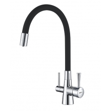 Смеситель д/кухни Lemark "Комфорт", карт.35 мм, гиб.излив  с подкл. к фильтру, черный/хром, LM3075C