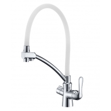 Смеситель д/кухни Lemark "Комфорт", с гибким изливом, подкл. к фильтру, белый/хром, LM3070C-White