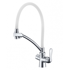 Смеситель д/кухни Lemark "Комфорт", с гибким изливом, подкл. к фильтру, белый/хром, LM3070C-White