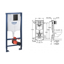 Инсталляция д/подвесного унитаза GROHE SOLIDO 38811KF0 (с клавишей смыва Even черный матовый)