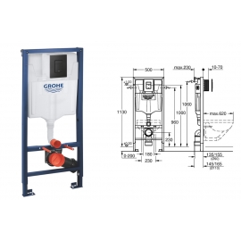 Инсталляция д/подвесного унитаза GROHE SOLIDO 38811KF0 (с клавишей смыва Even черный матовый)
