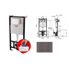 Инсталляция для унитаза ALCAPLAST  AM101/1120-0001 с клавишей смыва M57-GM-M оружейная матовая