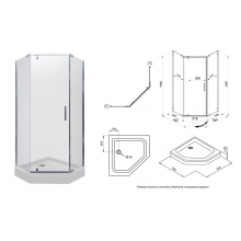 Душевое ограждение Дека-Хром, 90х90, пятиуг., низ. подд. (3 места+сифонD90мм) Triton
