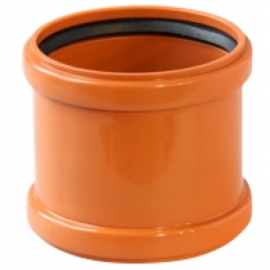 Муфта двухраструбная 110 мм РЫЖАЯ нар.канализ. (60) VALFEX (ремонтная, без перегородки)