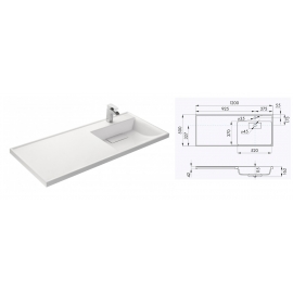 Раковина Акватон, Лондри - 120, литьевой мрамор, белая, Правая, 1A72243KLH010