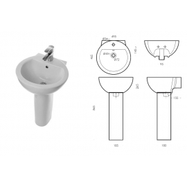 Умывальник с колонной SANITA LUXE, Art -  50, белый S1 (WB.PD/Art/50-C/WHT.G/S1)