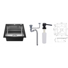 Мойка нерж. AVIVA, BG-NS5050, 500х500мм, Нано-Сатин, Черное стекло ГЛЯНЦЕВОЕ, в комплекте
