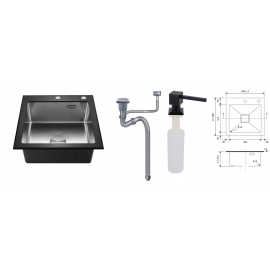 Мойка нерж. AVIVA, BG-NS5050, 500х500мм, Нано-Сатин, Черное стекло ГЛЯНЦЕВОЕ, в комплекте