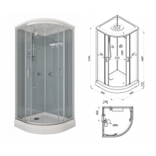 Душевая кабина Прайм-Сатин М3 90х90А, 1/4 круга, низ.поддон, б/рисунка, Сатин (3 места)