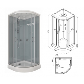 Душевая кабина Прайм-Сатин М3 90х90А, 1/4 круга, низ.поддон, б/рисунка, Сатин (3 места)