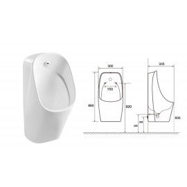 Писсуар Акватек AQ3060-S-00, гор выпуск, белый,  в комплекте с сенсор.смыв.механизмом. и сифоном