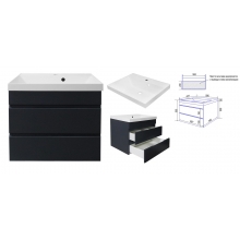 Тумба подвесная Azario, Эстима 60/2,  с раковиной Астория 60, 2 ящика, ГРАФИТ