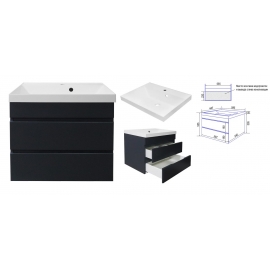 Тумба подвесная Azario, Эстима 60/2,  с раковиной Астория 60, 2 ящика, ГРАФИТ