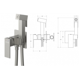 Смеситель д/биде Cezares SLIDER-DIF-IN, встраиваемый, с гигиеническим душем, нерж, сатин