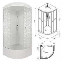 Душевая кабина Стандарт 90*90В,1/4круга,сред.подд.,Аква, Мозаика,Белый,ДН4(7 мест+сифон D50мм)Triton
