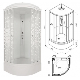Душевая кабина Стандарт 90*90В,1/4круга,сред.подд.,Аква, Мозаика,Белый,ДН4(7 мест+сифон D50мм)Triton